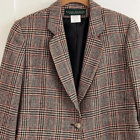 Vintage HARVE BERNARD Wool Plaid Blazer size 6 - Picture 3 of 14